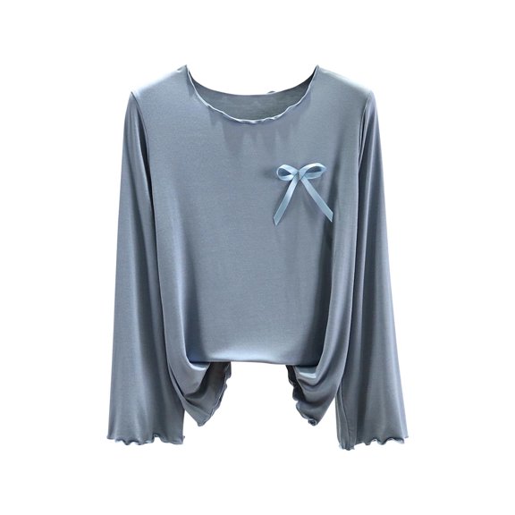 yillto Women Lounge Shirts Long Sleeve Pajamas Tops Sleepwear Soft Comfy Crew Neck Pullover Lightweight Tee