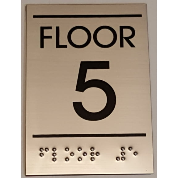 Floor number Sign FIVE (5)- BRAILLE-STAINLESS STEEL ( Heavy Duty-Commercial Use )(ref-2022-4)