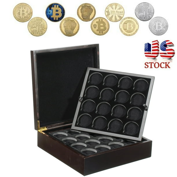 KUDOSALE 64 Slots Wooden Coin Display Box Collection Coin Display
