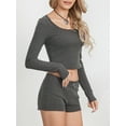 thumbnail image 5 of Liacowi Women’s Two Piece Pajamas Long Sleeve Lace Trim Crop Tops and Shorts Set Loungewear, 5 of 9