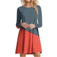 thumbnail image 1 of Robes d'Automne pour Femmes Col Rond Bloc de Couleur Robe à Manches Longues Décontractée Ample Tunique Évasée Mini Robes, 1 of 5