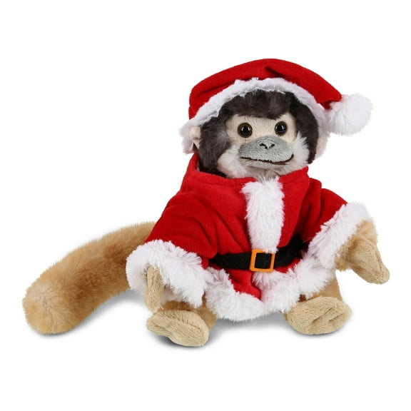 DolliBu Santa Squirrel Monkey Stuffed Animal Plush Toy - Super Soft Plush Dress Up with Red Santa Claus Outfit, Cute Wildlife Holiday Christmas Gift - 12.5 Inch