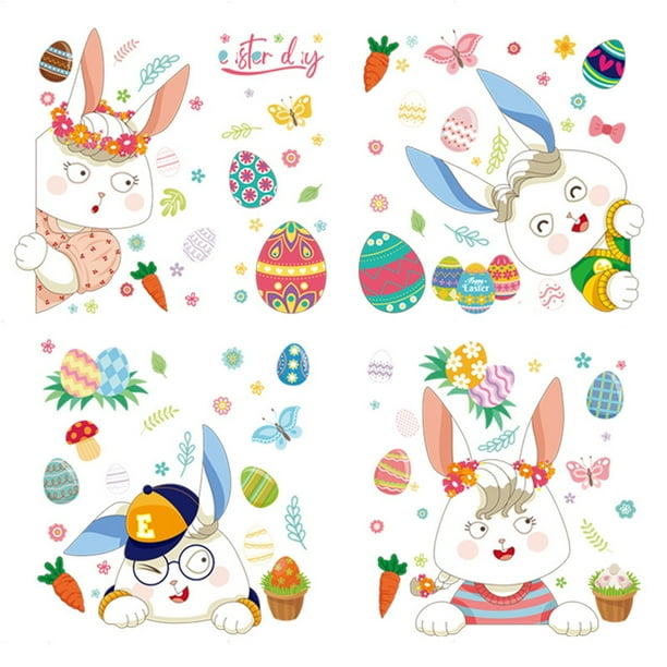 Toystoory 4 Uds ventana de dibujos animados pegatina electrostática reutilizable diseño de Pascua suministro Mural calcomanías de pared de Kits de decoración para fiestas
