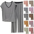 thumbnail image 2 of Fengactive Women's Plus Size Pajamas Set Striped Lounge Sets Short Sleeve Sleepwear Soft Pajamas Pants Set, 2 of 4