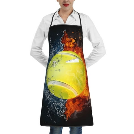 

Gaeub Tennis Ball In Fire And Water Kitchen Cooking Aprons Adjustable Bib Apron Waterdrop and Oil Resistant Kitchen Chef Apron for Women Men
