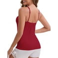 thumbnail image 3 of INSPIRE CHIC Women's Spaghetti Straps Flowy Swing Camisole with Padded Comfortable Long U-Neck Wrinkled Tank Top M Wine Red, 3 of 6