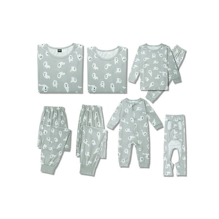 

AMILIEe Halloween Family Matching Pajamas Set Ghost Print Long Sleeve Sleepsuits Nightwear