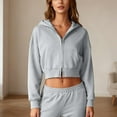 thumbnail image 5 of Crop Sweatshirts Womens Plain Hoodies Long Sleeve Tops Pullover/Full-zip Jacket Plus Size Cropped Hooded Shirt (2XL, Gray|Zip-Up), 5 of 7