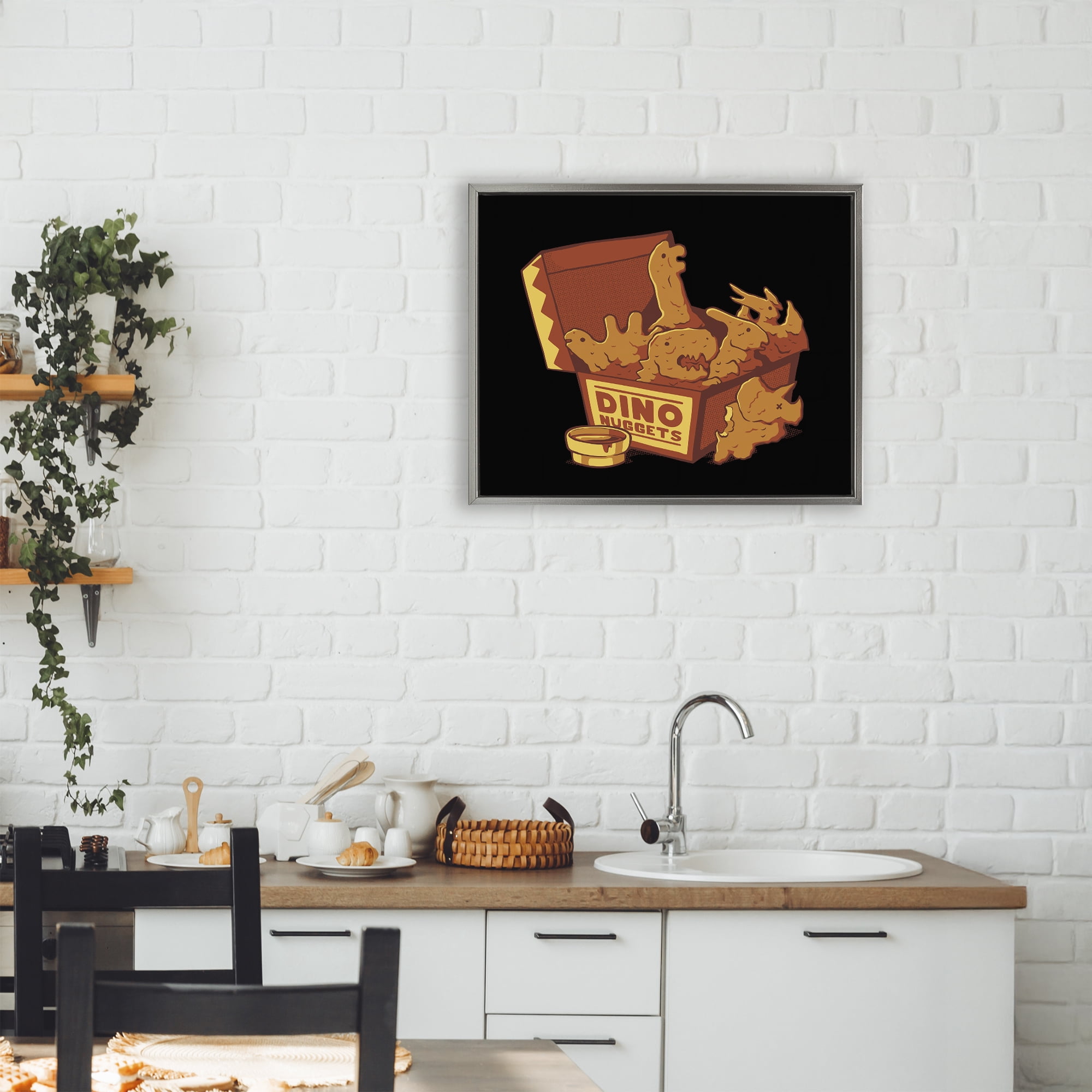 Stupell Industries Dino Nuggets with Sauce Gray Framed Floater Canvas Wall Art, design by Tobe Fonseca