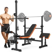 GIKPAL 800lbs 8-in-1 Adjustable Weight Bench Set with Lat Pull Down, Leg Extension and Leg Curl, Chest Fly and Preacher Curl Workout Bench Multi-Function Strength Training Bench Press Exercise Equipm