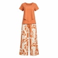 thumbnail image 7 of Guluxicc 2 Piece Women's Outfit Sets Crew Neck Short Sleeve Double Layer Hem Top Leaf Print Wide Leg Pants, 7 of 7