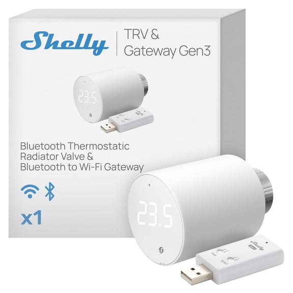 Shelly Blu TRV & Blu Gateway Gen3, Smart Thermostatic Valve, Butooth & Zigbee connectivity, Temperature Control, Home Automation