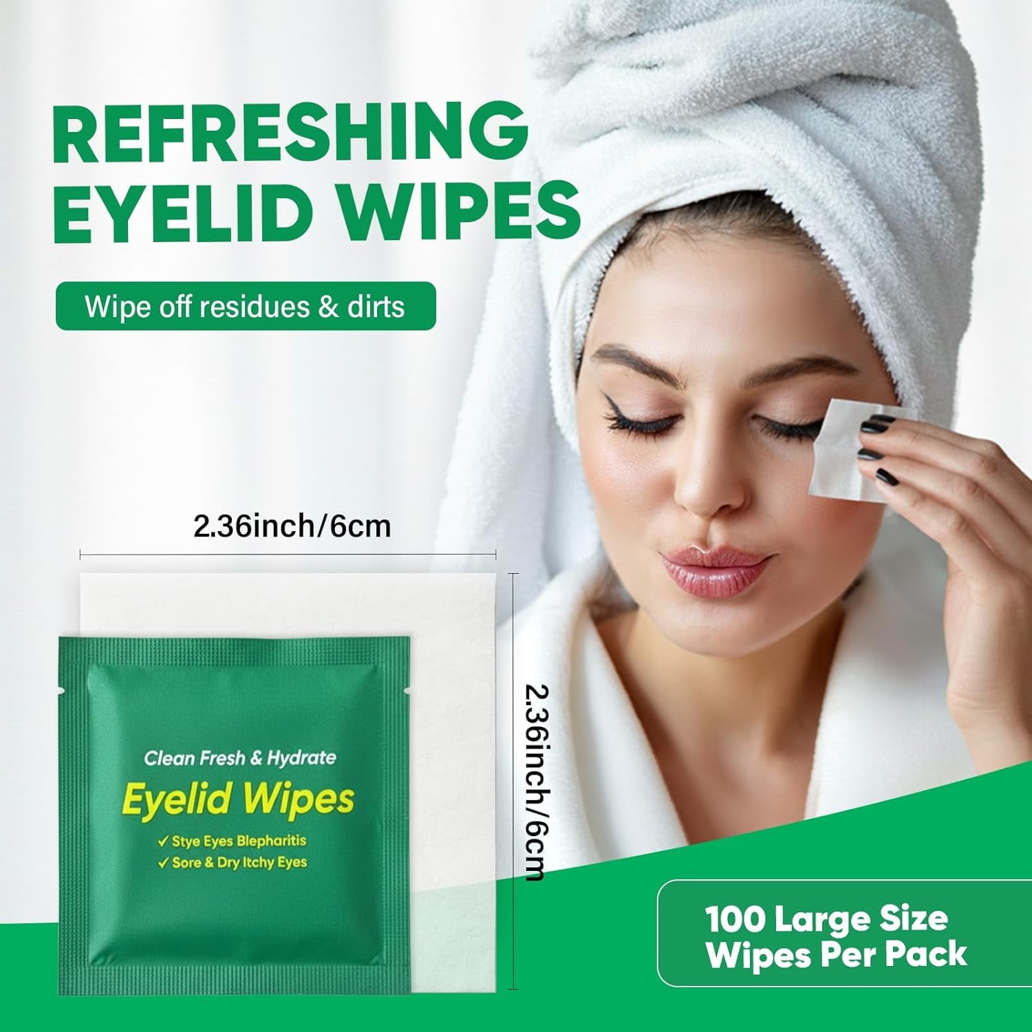 Eyelid Wipes, Eyelid Cleansing Wipes for Dry Eyes, Daily Gentle Eye Care for Sensitive Skin, Natural & Easy to Use, 100pcs