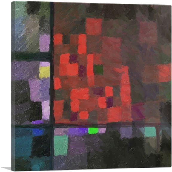 ARTCANVAS Modern Small Squares Over Large Squares Dark Canvas Art Print - Size: 18" x 18" (0.75" Deep)