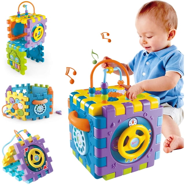 Cubo de actividades para bebés de 6 a 18 meses, centro de juegos multiusos 6 en 1 con música. El mejor regalo para niños y niñas de 1, 2, 3 y 4 años.