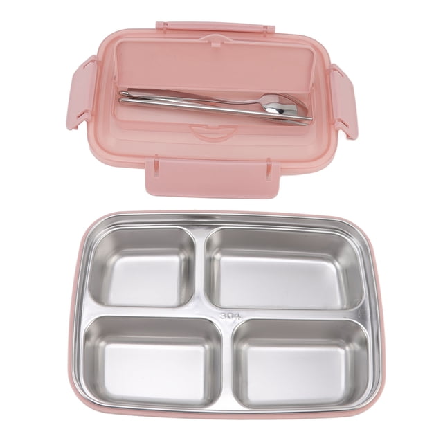 Boîte à Bento Design à 4 Compartiments en Acier Inoxydable 304 Compact Léger pour l'Extérieur pour le Bureau pour l'École Rose