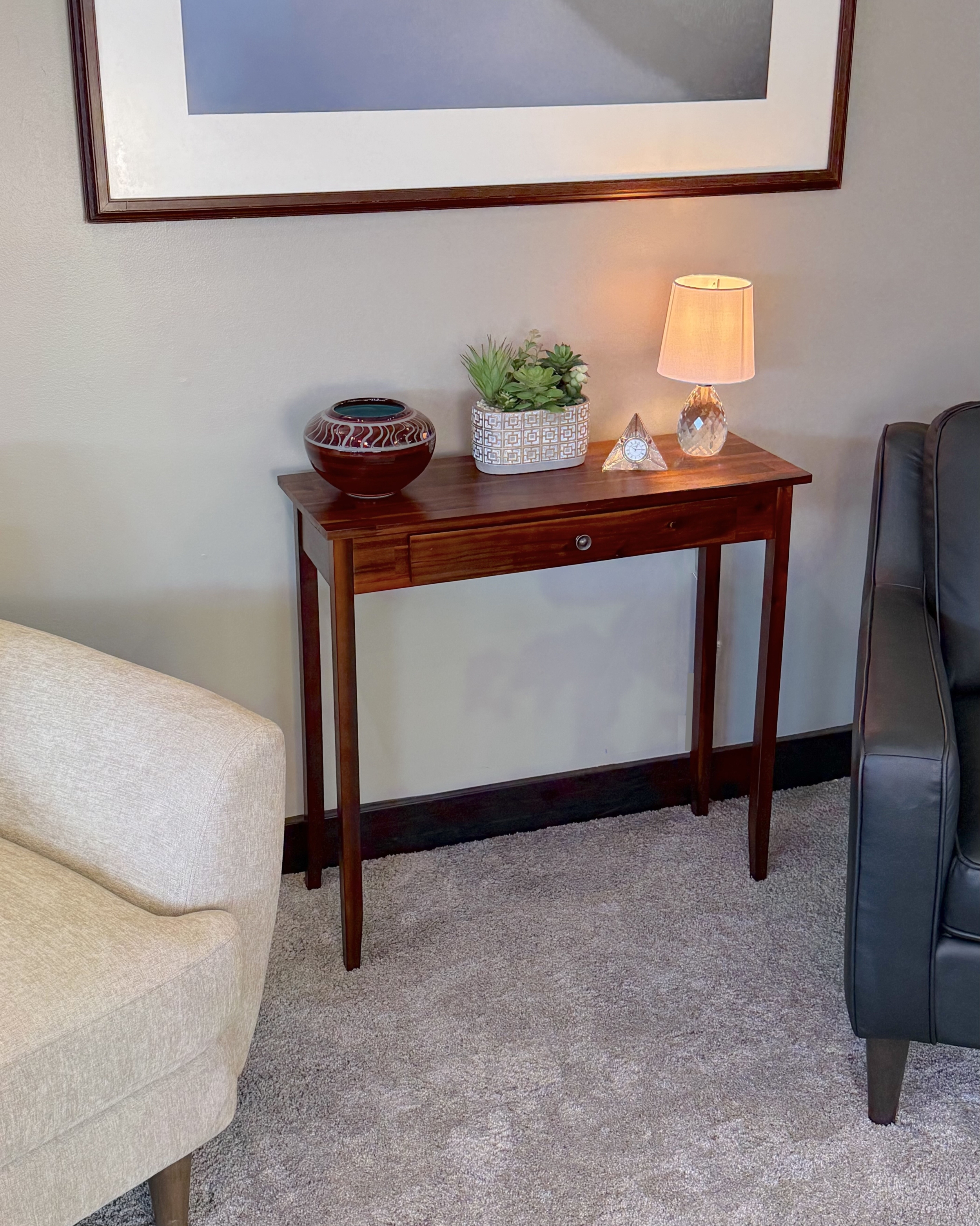 Acacia Mid-Century Entryway Table with Drawer in Mahogany Matte
