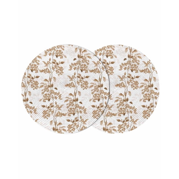 Brown Fruit Round 15 Inch Placemats Set of 2, Vintage Plant Nature Botanical Flower HeatResistant Non Slip Place Mats for Dining Table, Wipeable Braided Kitchen Table Mats for Housewarming