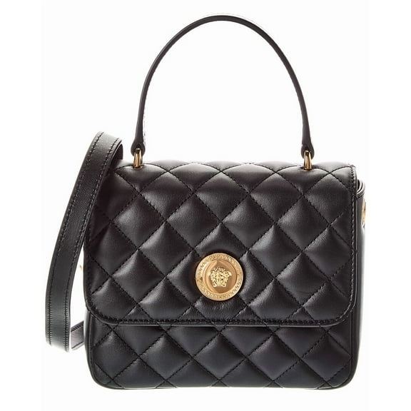 Versace Medusa Quilted Leather Shoulder Bag, Black