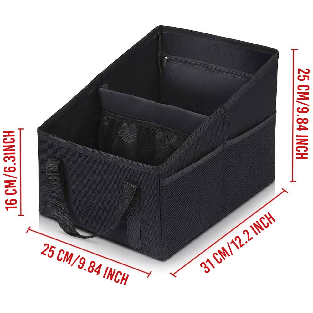 Car Organizer - Automotive Organizer for Front And Back Seat or Floor, Car Caddy Organizer with Divide, Handles and Multiple Mesh Pockets
