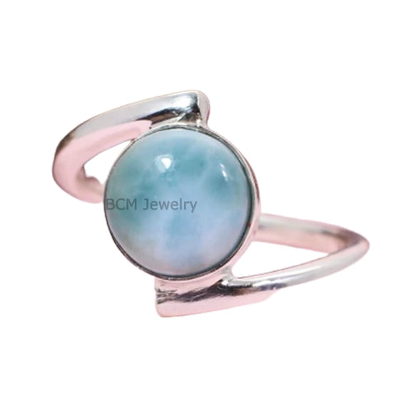 Solid 925 Sterling Silver Ring For Unisex, Genuine Larimar Ring Gemstone Unique Handcrafted Ring For Her Or Him