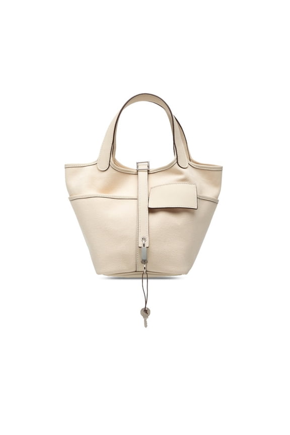 Pre-Owned Hermes Picotin Lock PM Cargo Handbag, Nata White, Veau Swift Leather, Toile H,...
