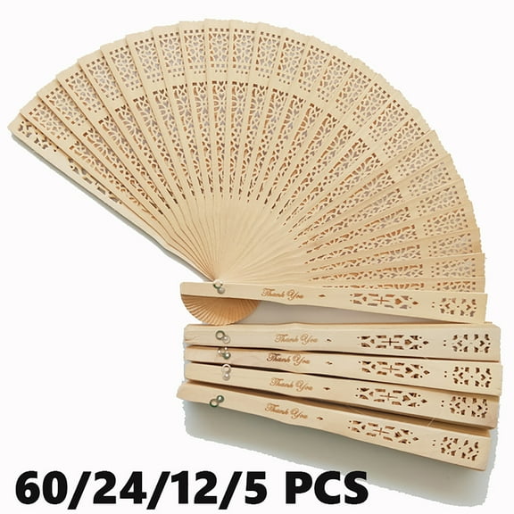 Sandalwood Fans Wooden Folding Fans with Gift Bags Vintage Handheld Fans for Wedding Gifts, Baby Shower, Party Favor, Home Decoration/5 PCS