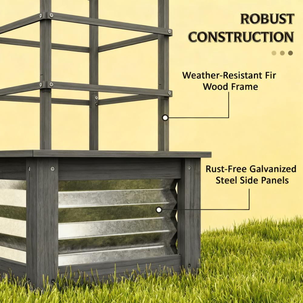 Raised Garden Bed, Versatile Galvanized Planter Box Elevated Garden Bed, Wooden Garden Bed with Trellis