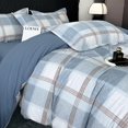 thumbnail image 3 of Juego de fundas de edredón EAVD Blue Plaid Queen de algodón suave con 2 fundas de almohada, 3 of 9