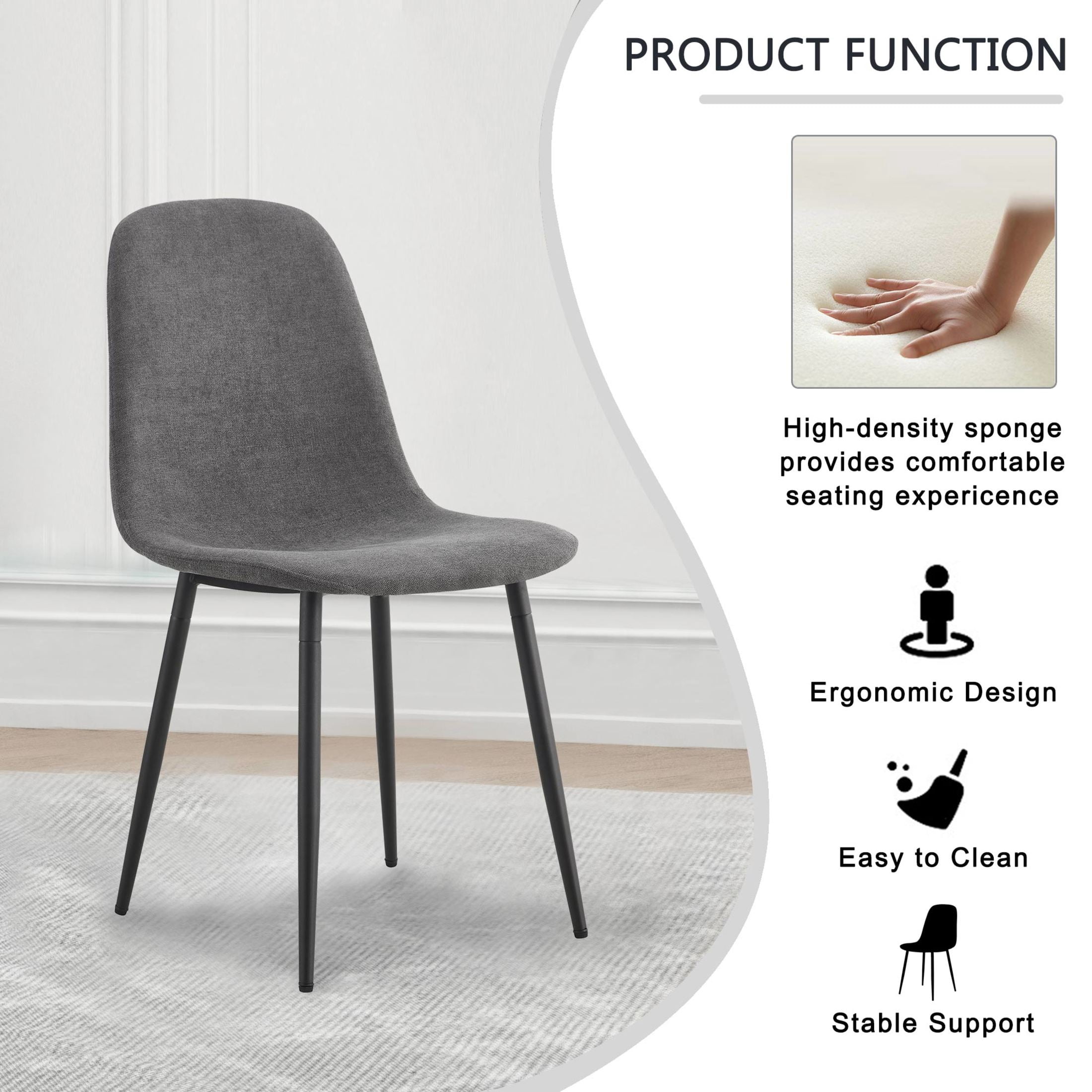 Noble House 55" Modern Dining Table and Chairs, MDF Wooden Top, Black Metal Legs, Rustic Industrial, Dark Gray