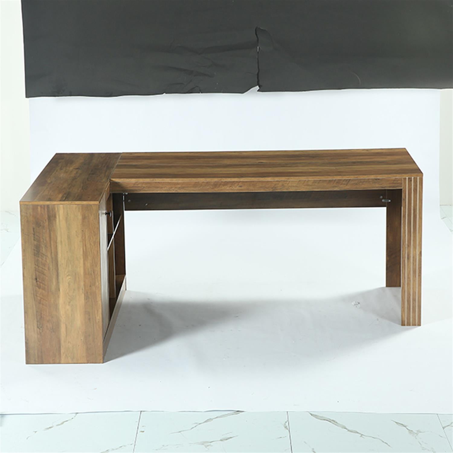 Demi Bonn 72" L-Shaped Desk, Executive Desk Office Computer Desk with Cabinet for Home Living Room, Office, Brown