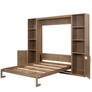 Harper & Bright Designs Queen Size Murphy Bed with Cabinets, Wooden Queen Cabinet Bed Wall Bed with Storage Shelves, Folding Wall Chest Bed for Bedroom Guest Room, Wood