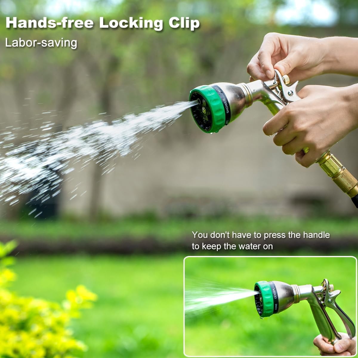 FANHAO Metal Heavy Duty Hose Nozzle with 7 Spray Patterns, Ergonomic Rear Trigger, High Pressure Water Nozzle Sprayer for Lawn