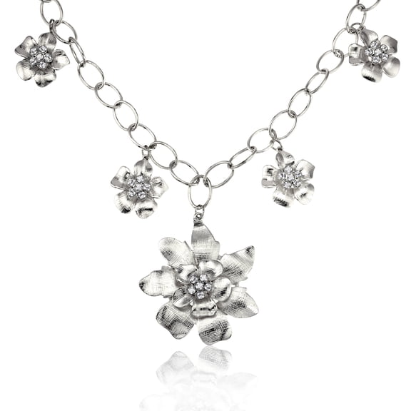 Elegant Crystal Flower Statement Necklace - Silver Tone Chain with Austrian Crystal Accents Jewelry Necklace Silver