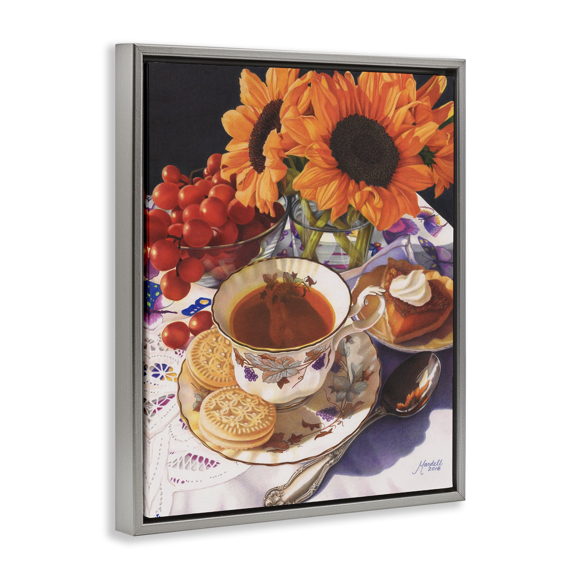 Stupell Industries Autumnal Tea Party Food & Beverage Painting Gray Floater Framed Art Print Wall Art, 25 x 31