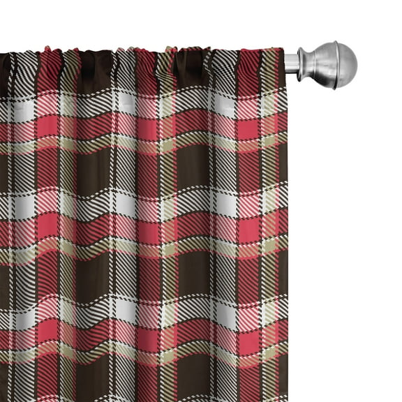 Ambesonne Checkered 4-Panel Curtains, Striped Old Fashioned, 56"x95", Dark Coral White Brown
