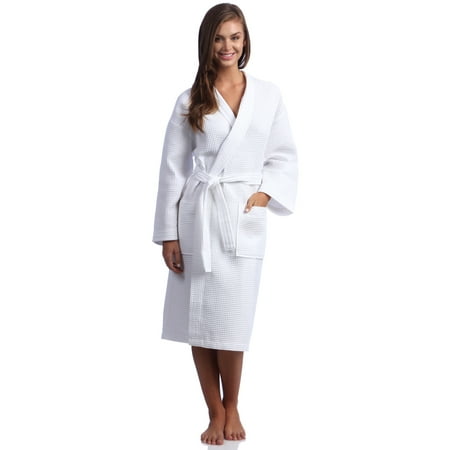 

Classic Turkish Towel Classic White Turkish Cotton Waffle Weave Kimono Cotton Robe - Hotel Spa and Shower Bathrobes S/M