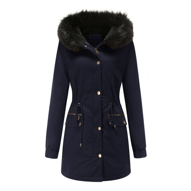 Yuyuzo Womens Winter Coats Hooded Long Sleeve Button Zip up Quilted Jacket with Zipper Pockets Solid Color