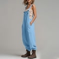thumbnail image 3 of Jewelreauty Women's Overalls Jumpsuits with Pockets Sleeveless Cargo Bibs Linen Loose Summer Casual Long Rompers (XL, Light Blue), 3 of 7