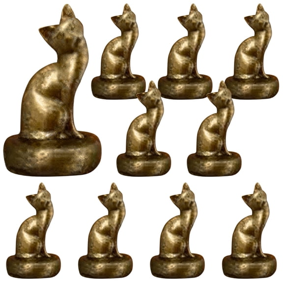 10 Pack Bronze Cat Hinge Head Decorative Toppers – Resin Kitty Figurines with Magnetic Base, Cute Cat Statues 1.1" x 0.39", Vintage Style for Home, Door, Fridge Decor