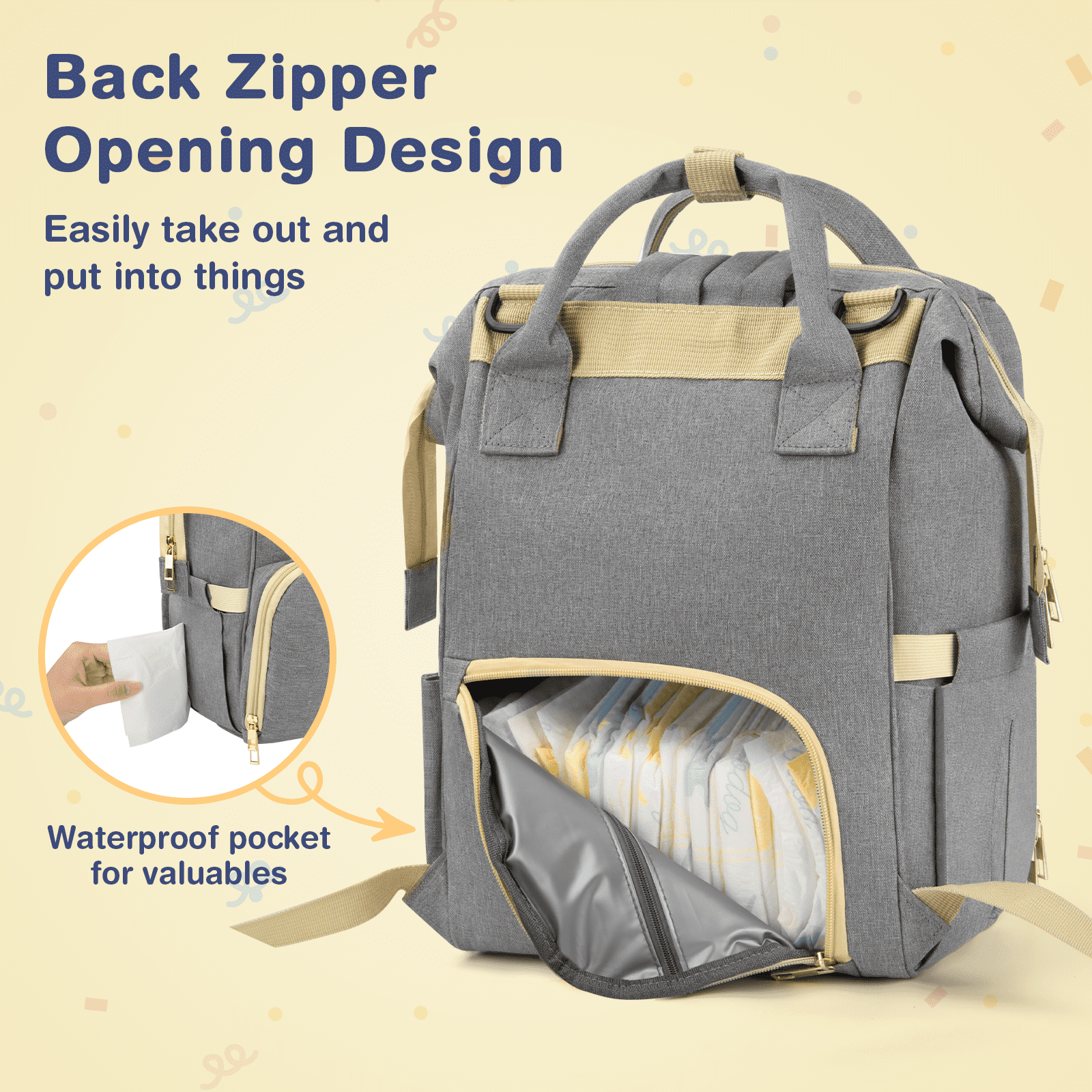 Diaper Bag Backpack, Multifunction Baby Changing Bags with Stroller Straps & Insulated Milk Bottle Pockets, Large Capacity Nappy Back Pack Bag for Boys Girls, Waterproof and Stylish(Gray++Khaki)