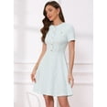 thumbnail image 4 of DARING DIVA Plaid Tweed Button Up Round Neck Short Sleeve Mini Dress S Light Blue, 4 of 7