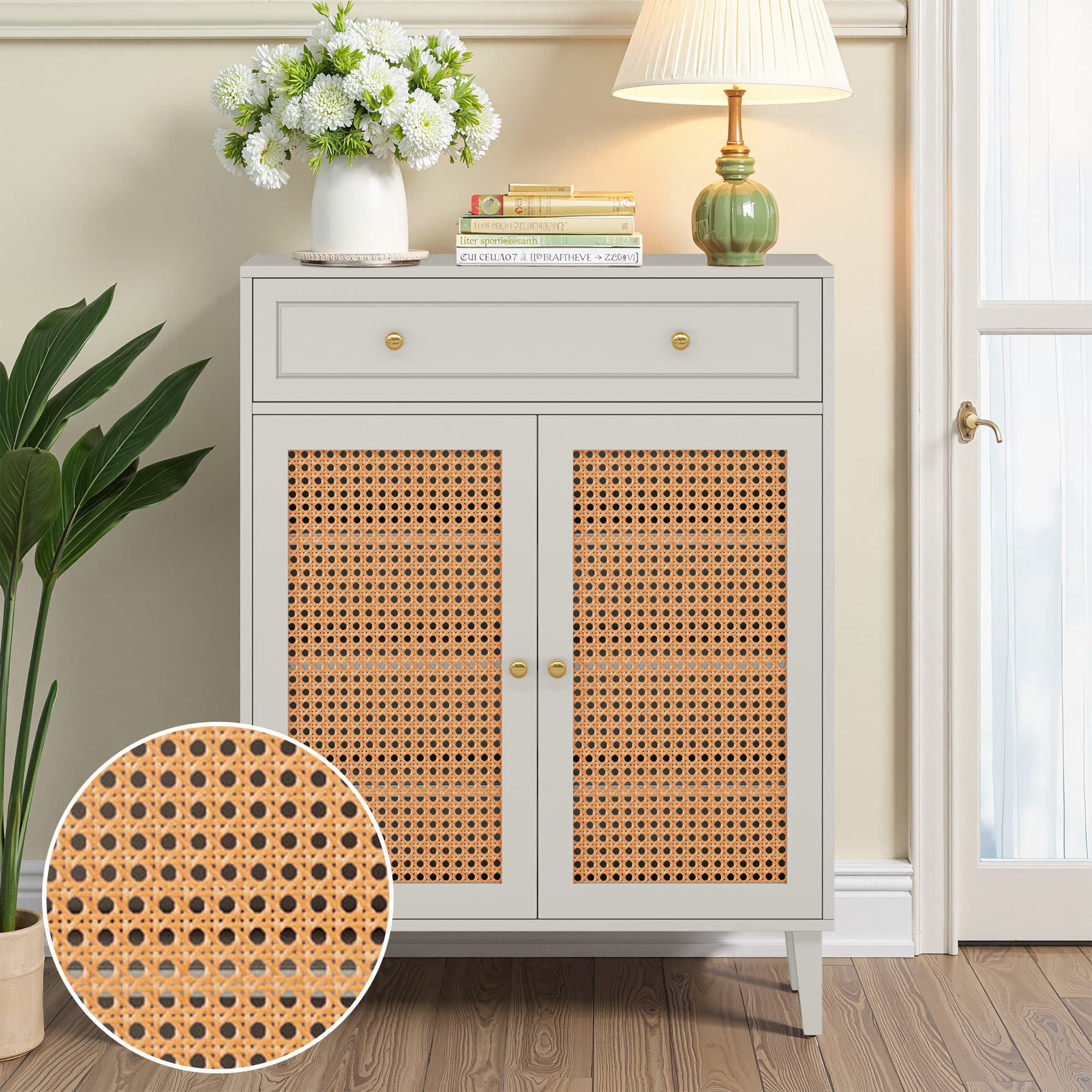 MAYEERTY Shoe Storage Cabinet with Adjustable Shelves & Large Drawer