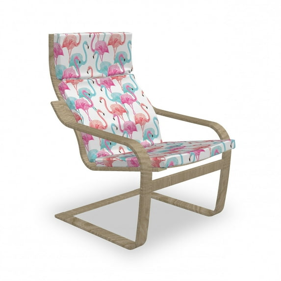 Watercolor Armchair Pad and Slipcover, Flamingos in Many Colors Hand Drawn Bird Exotic Animals Illustration, 1 Piece Soft Cushion Replacement with Removable Cover, Pale Blue Salmon Pink, by Ambesonne