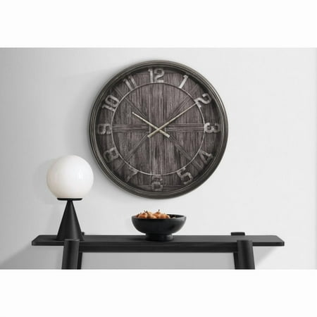 Clocks, 30 Round, Large Oversized, Wall Clock, Brown, Transitional