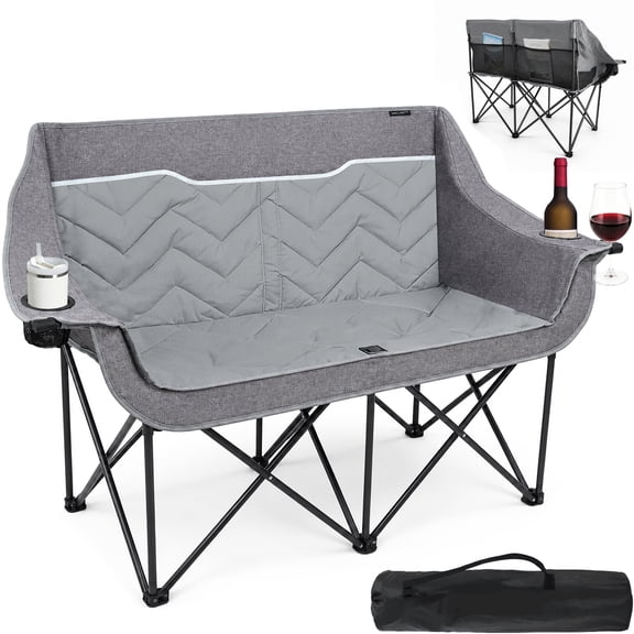 Hike 2 Person Heavy Duty Camping Chairs with Cup Holders, Gray