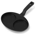thumbnail image 2 of 2-Cavity Egg Burger Frying Pan for Home Use, Nonstick Cookware with Locking Strainer Lid, Induction Compatible, Black Plastic Handle with Hanging Hole, Smooth Wooden Base, 2 of 5
