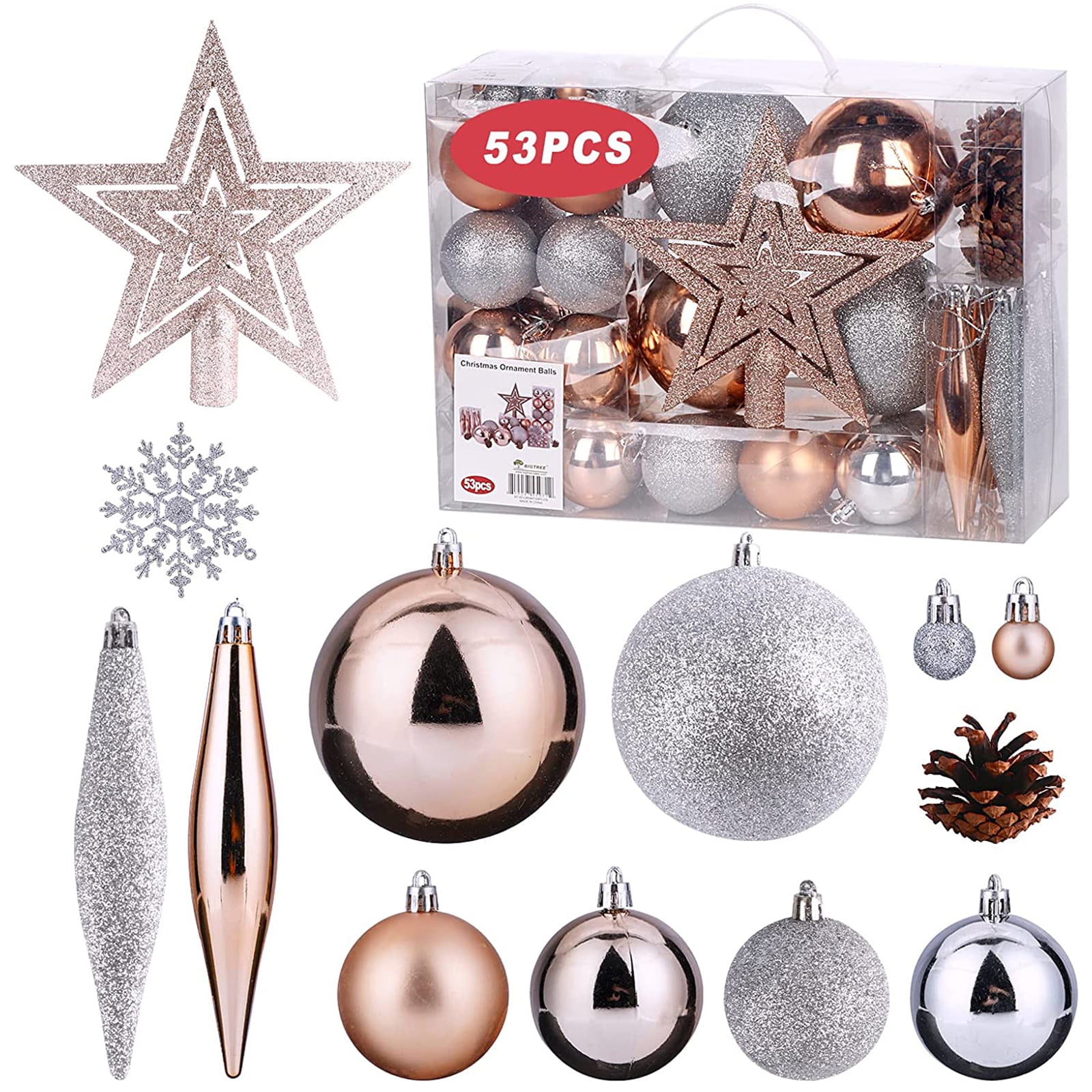 BIGTREE 53 Piece Christmas Ball Glitter Ornaments Shatterproof Christmas Decorations Tree Xmas Holiday Wedding Party Decoration pic