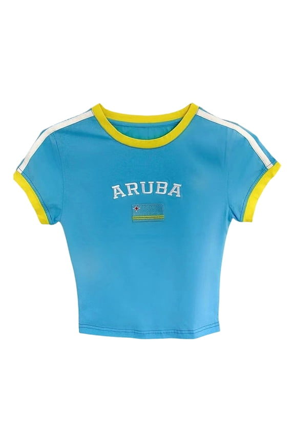 Women T-Shirts Summer Short Slim Fit T Shirt With Letter Print Casual Tops Sky Blue,S