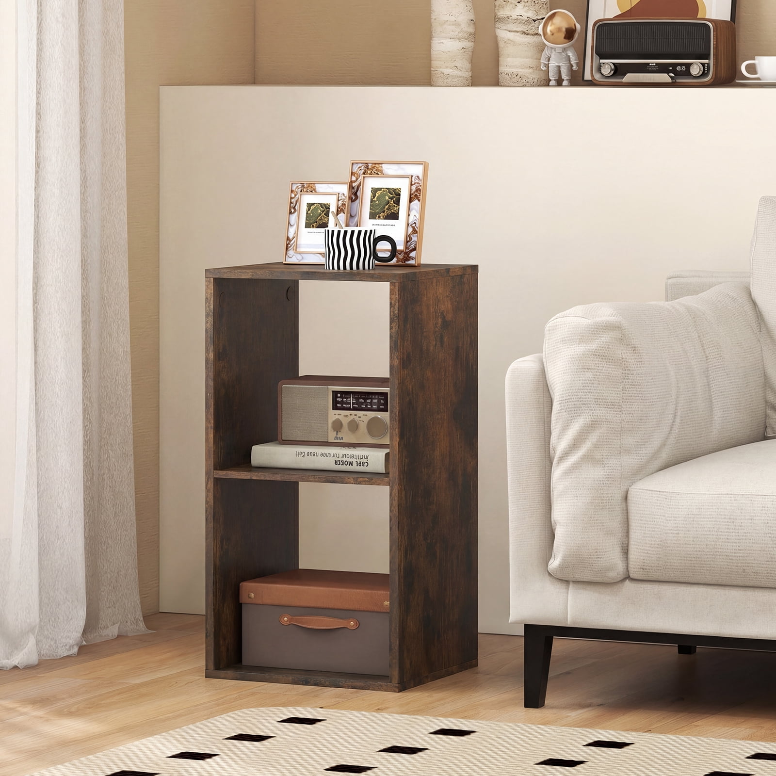 Gymax 2PCS 2-Cube Bookcase w/ Anti-tip Kit 2-Tier Open Back Bookshelf for Bedroom Brown